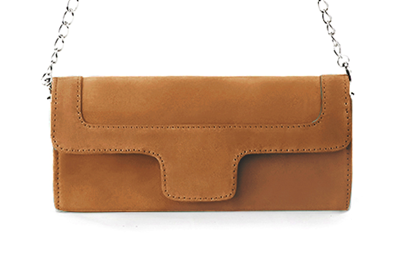 Dress clutch for wedding and parties in camel beige leather - Profile view